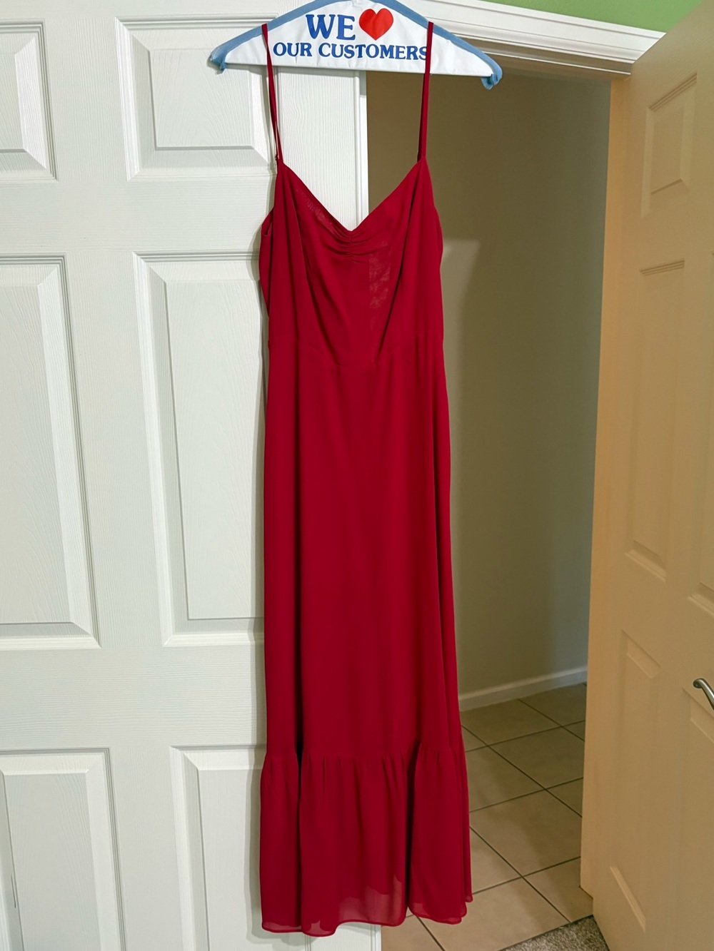 Reformation Red Midi Cocktail Dress with Spaghetti Straps